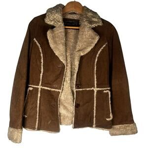 Marcelle Renee Leather Jacket Womens Small Brown Pennylane Shearling Pockets
